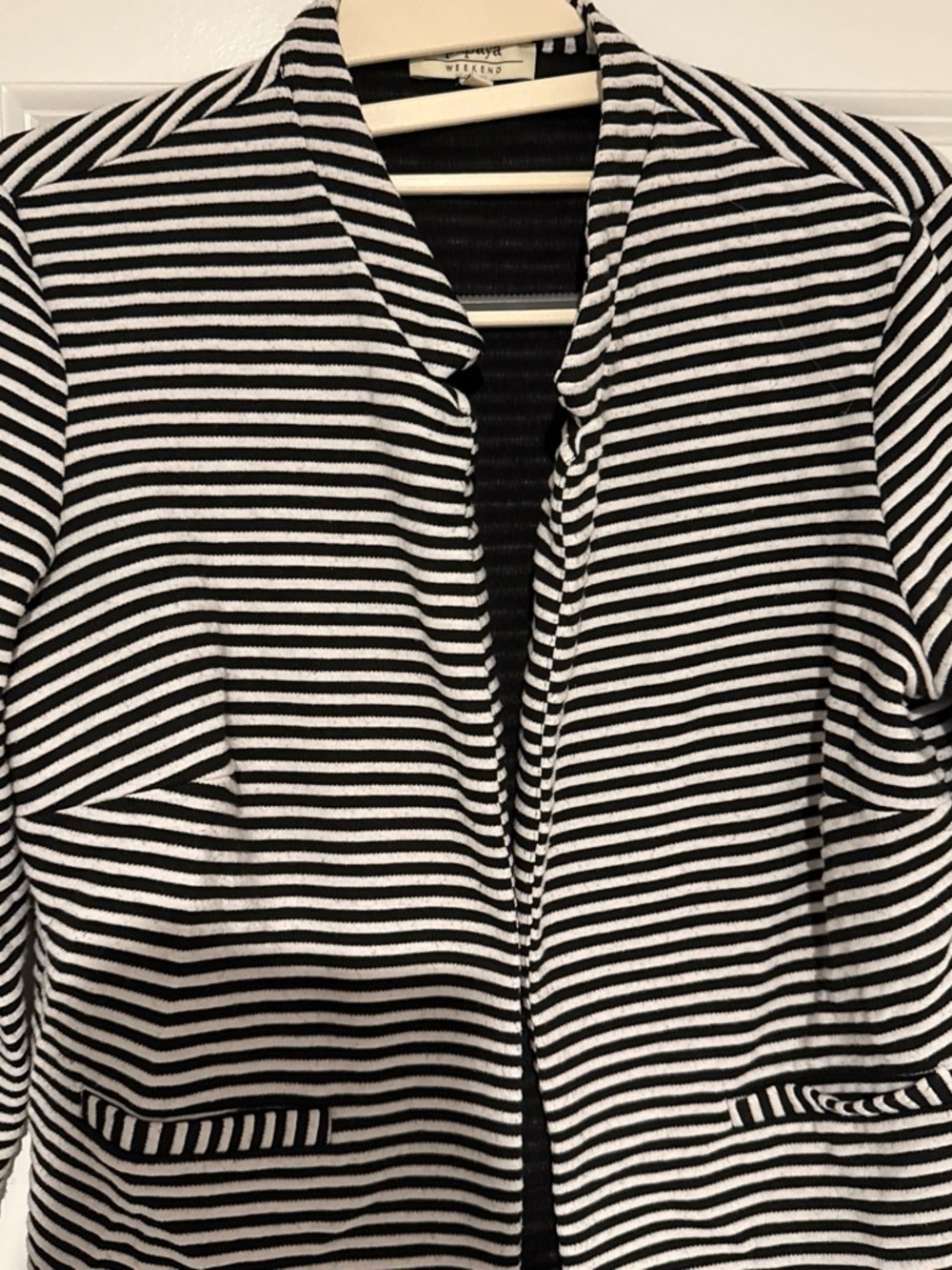Black & White Striped Open Front Women's Top